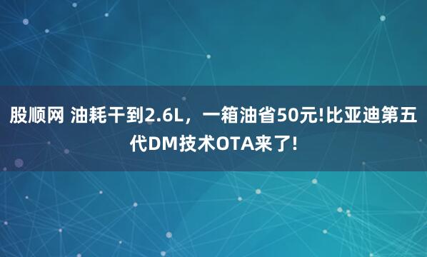 股顺网 油耗干到2.6L，一箱油省50元!比亚迪第五代DM技术OTA来了!